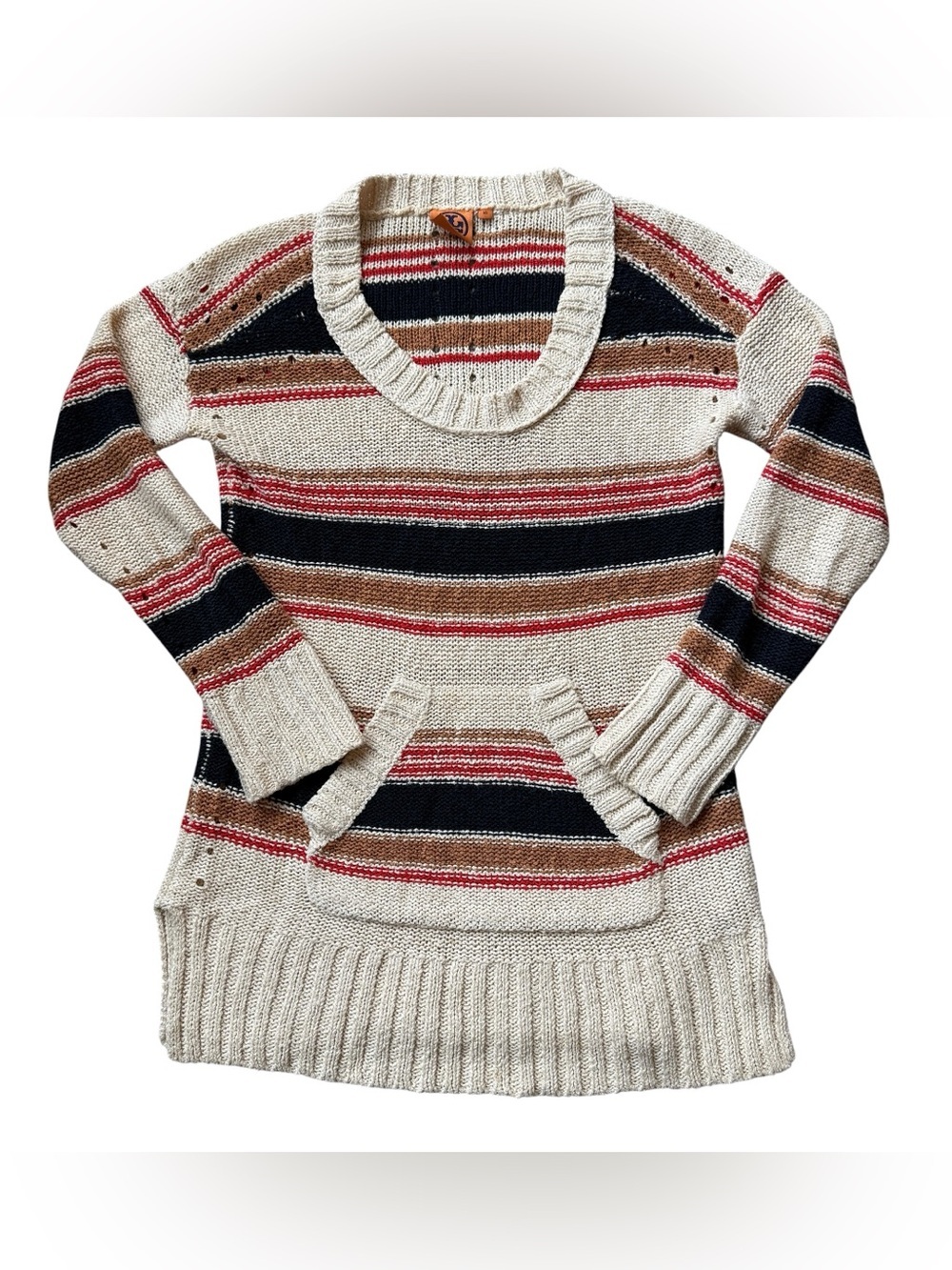 Tory Burch Striped Linen Blend Beach Sweater Boho Coastal Knit Pullover XS